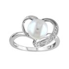 10k White Gold 1/10 Carat T.w. Diamond & Freshwater Cultured Pearl Ring, Women's, Size: 7