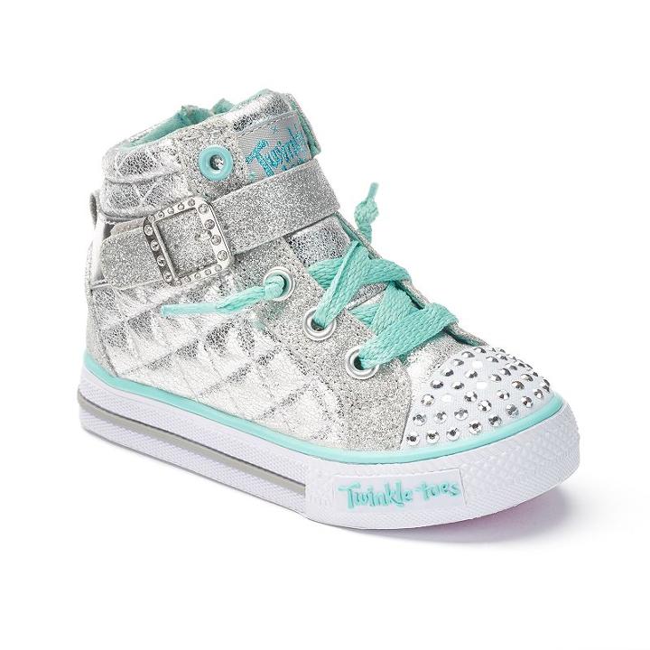 Skechers Twinkle Toes Shuffles Toddler Girls' Light-up High-top Sneakers, Girl's, Size: 10 T, Silver