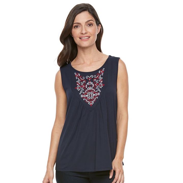 Women's Croft & Barrow&reg; Embroidered-bib Tank, Size: Xs, Blue