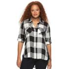 Plus Size Rock & Republic&reg; Plaid Roll-tab Shirt, Women's, Size: 1xl, Black