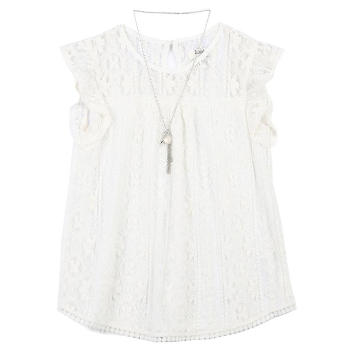Girls 7-16 Speechless Lace Overlay Tunic Top With Necklace, Size: Medium, White