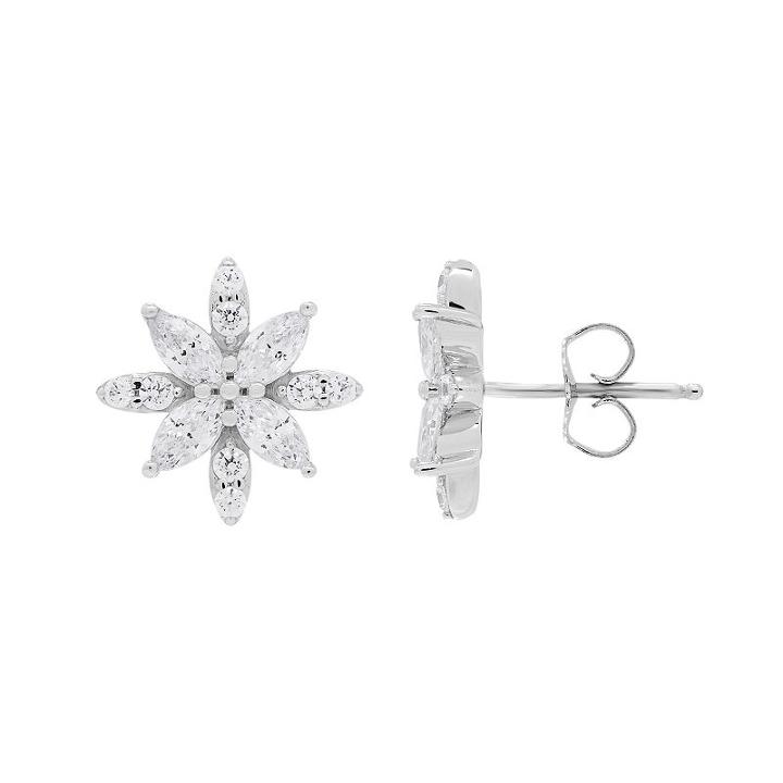 Emotions Sterling Silver Cubic Zirconia Flower Stud Earrings, Women's, White
