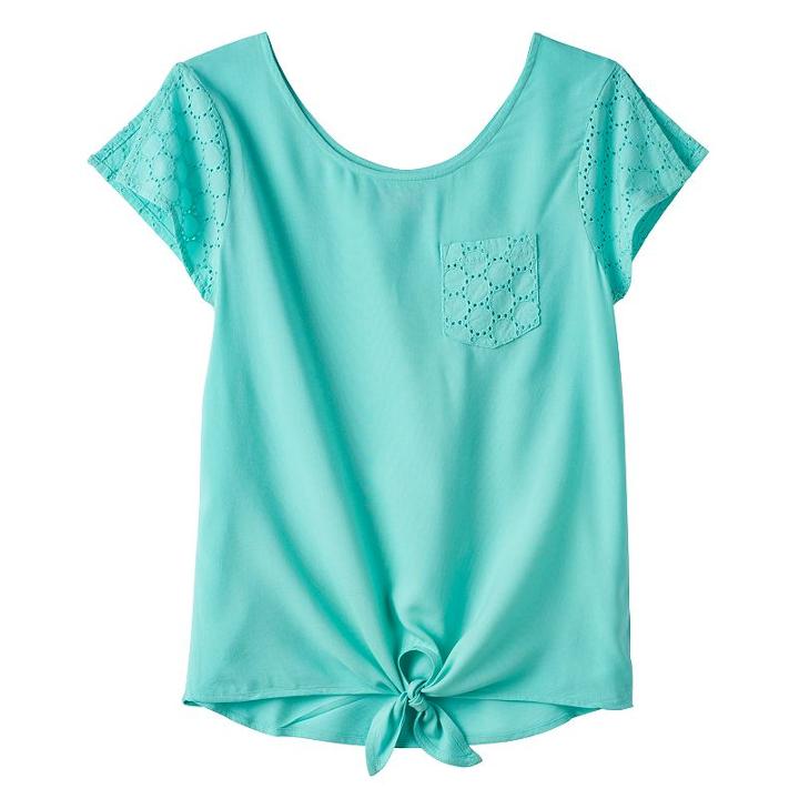 Girls 7-16 So&reg; Crochet Tie-front Top, Girl's, Size: 12, Turquoise/blue (turq/aqua)