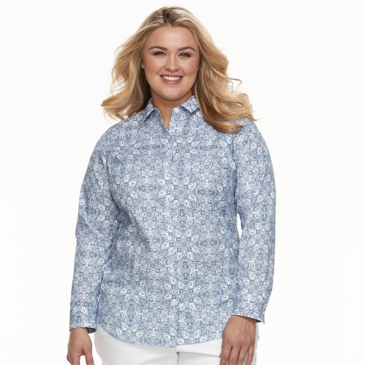 Plus Size Croft & Barrow&reg; Button Front Top, Women's, Size: 1xl, Med Blue