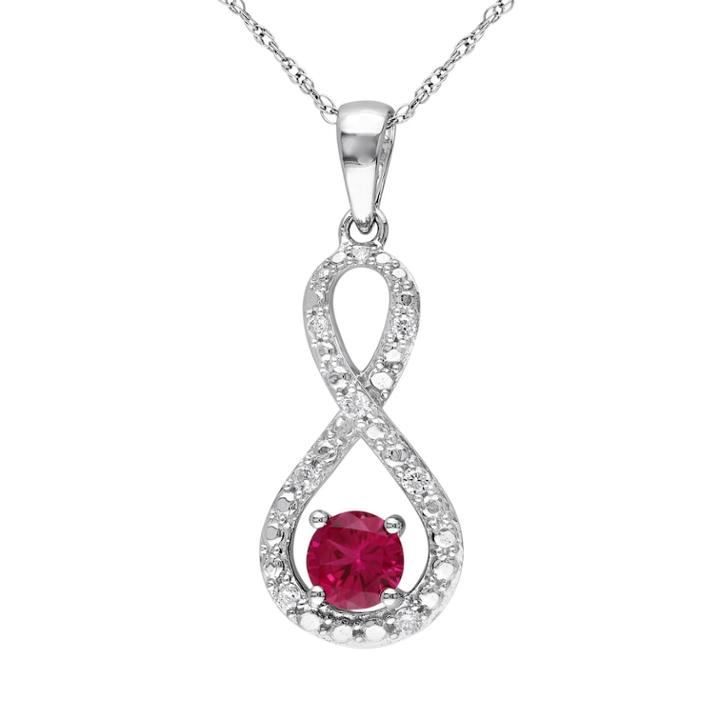 Stella Grace 1/10 Carat T.w. Diamond And Lab-created Ruby 10k White Gold Infinity Drop Pendant Necklace, Women's, Size: 17, Multicolor