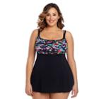 Plus Size Great Lengths Hip Minimizer Floral Pleated Swimdress, Women's, Size: 24, Ovrfl Oth