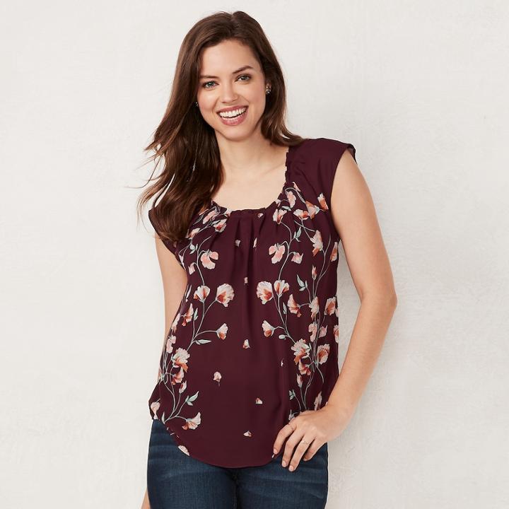 Petite Lc Lauren Conrad Pleated Top, Women's, Size: M Petite, Lt Purple