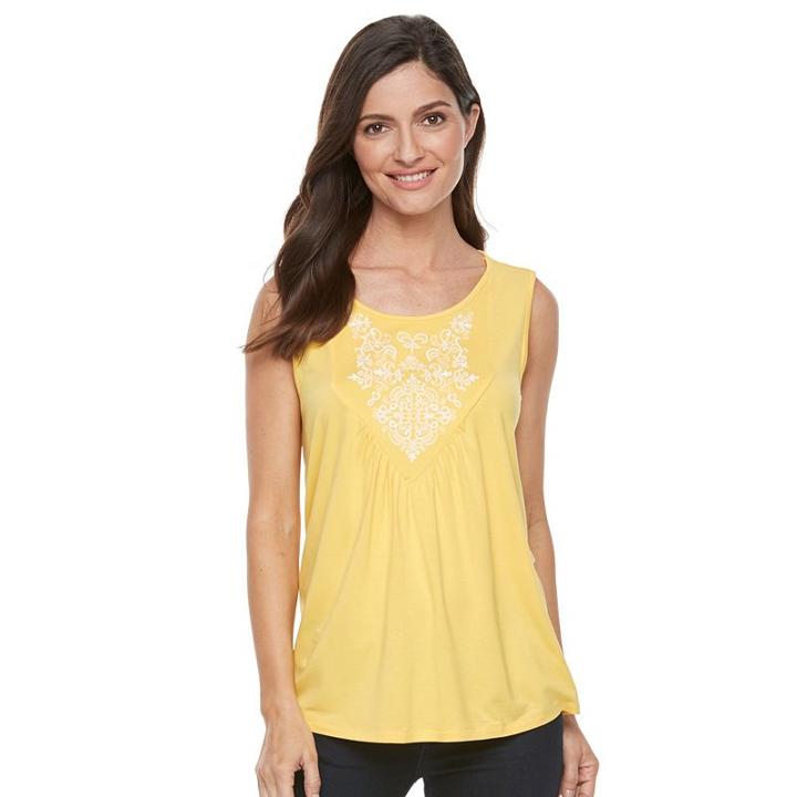 Women's Croft & Barrow&reg; Embroidered-bib Tank, Size: Xxl, Gold