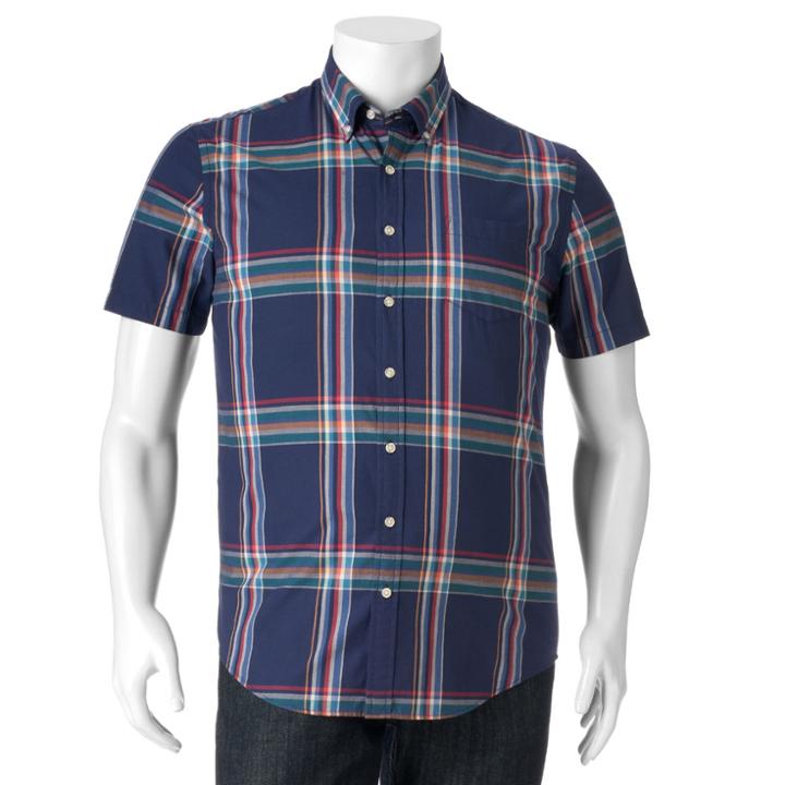 Big & Tall Sonoma Goods For Life&trade; Modern-fit Plaid Poplin Button-down Shirt, Men's, Size: Xl Tall, Blue