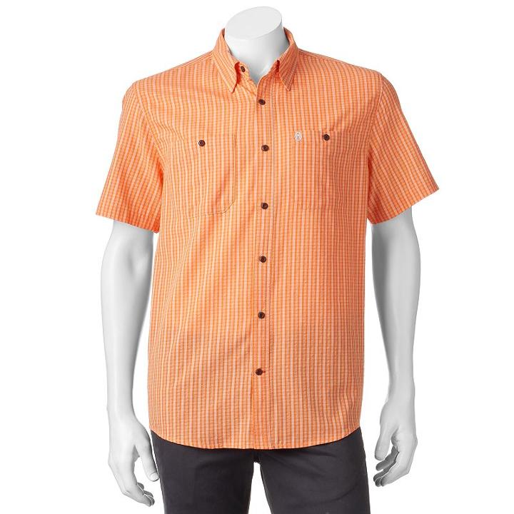 Men's Coleman Classic-fit Textured Plaid Performance Button-down Shirt, Size: Large, Drk Orange