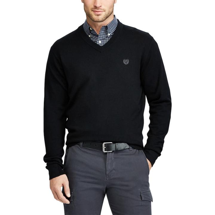 Men's Chaps Classic-fit V-neck Sweater, Size: Small, Black