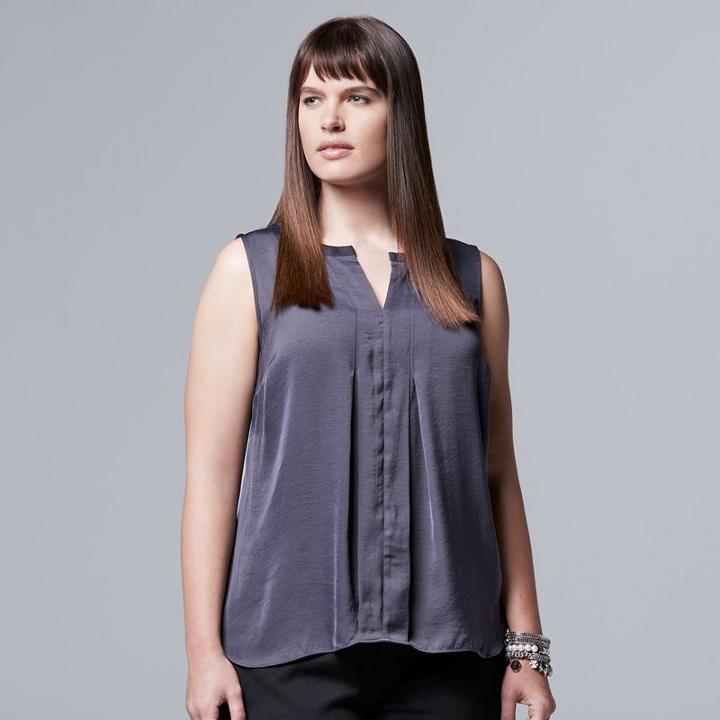 Plus Size Simply Vera Vera Wang Pleated High-low Tank, Women's, Size: 1xl, Grey