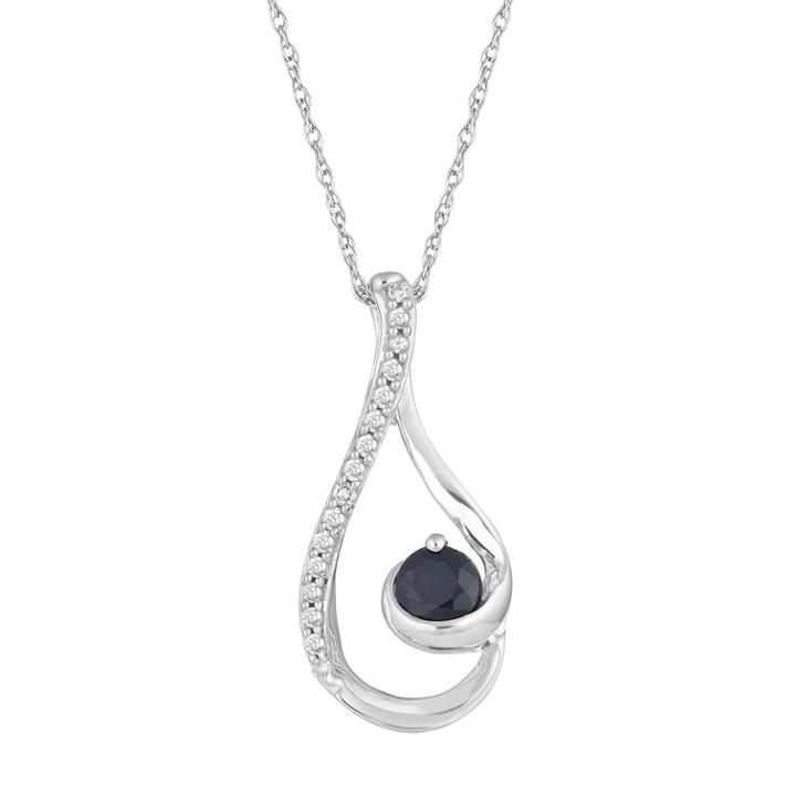 10k White Gold Sapphire & 1/10 Carat T.w. Diamond Drop Pendant Necklace, Women's, Size: 18, Blue