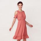 Women's Lc Lauren Conrad Cold-shoulder Ruffle Midi Dress, Size: Xxl, Orange