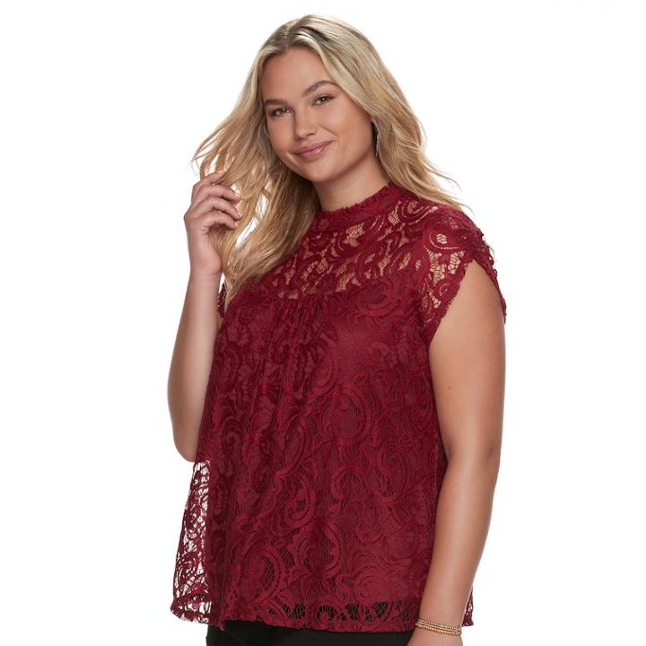 Juniors' Plus Size Heartsoul Lace Swing Top, Teens, Size: 2xl, Turquoise/blue (turq/aqua)