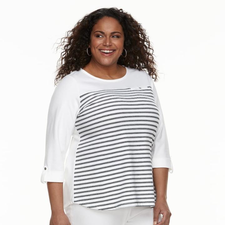 Plus Size Croft & Barrow&reg; Button-accent Pique Top, Women's, Size: 1xl, White