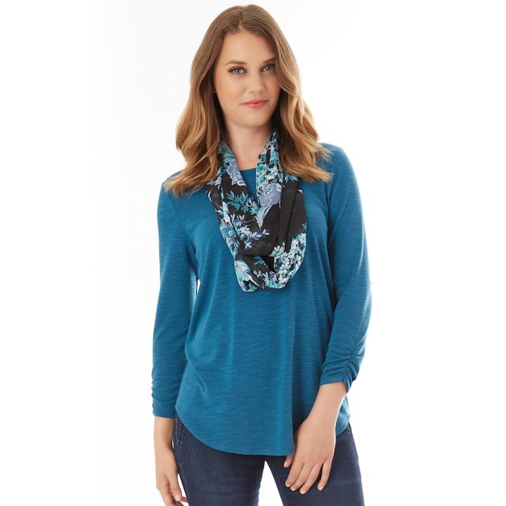 Women's Apt. 9&reg; Ruched Tee & Scarf Set, Size: Xl, Blue (teal)