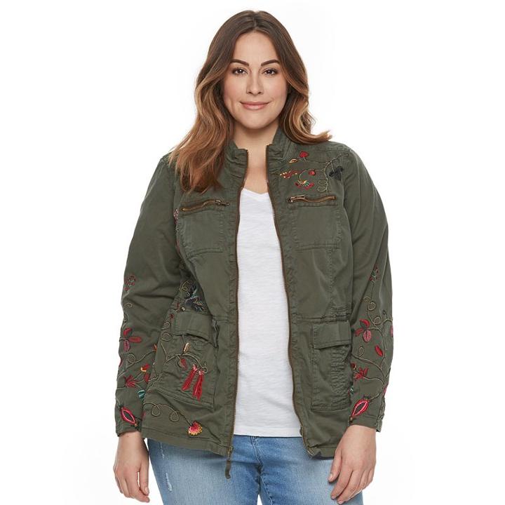 Plus Size Sonoma Goods For Life™ Floral Embroidered Jacket, Women's, Size: 2xl, Green