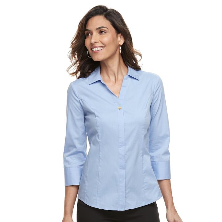 Women's Dana Buchman Poplin Blouse, Size: Xl, Light Blue