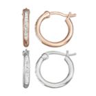 Chrystina Crystal Silver & Rose-gold Tone Hoop Earring Set, Women's, White
