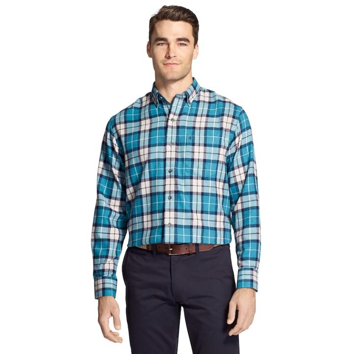Men's Izod Classic-fit Plaid Flannel Button-down Shirt, Size: Medium, Blue