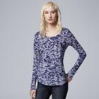 Women's Simply Vera Vera Wang Printed Long Sleeve Top, Size: Xs, Drk Purple