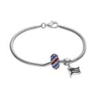 Individuality Beads Sterling Silver Snake Chain Bracelet, Flag Charm & Patriotic Crystal Bead Set, Women's, Size: 7.5, Multicolor