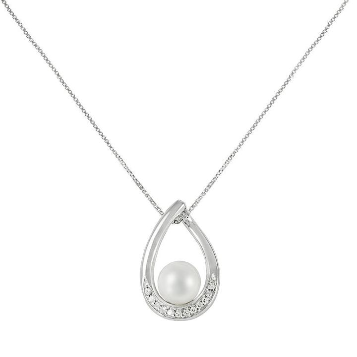 Sterling Silver Freshwater Cultured Pearl And Diamond Accent Teardrop Pendant, Women's, Size: 18, Grey