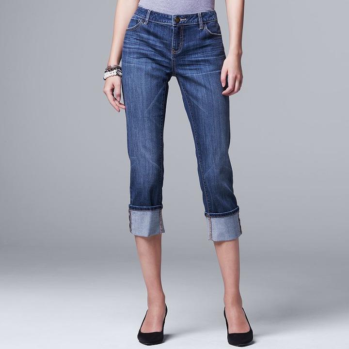 Women's Simply Vera Vera Wang Cuffed Capri Jeans, Size: 8, Med Blue