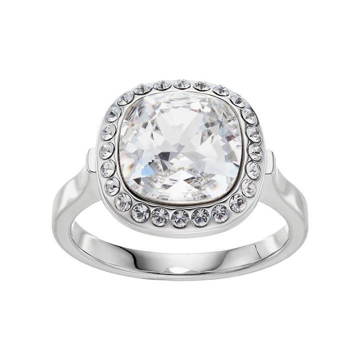 Brilliance Silver Plated Cushion Halo Ring With Swarovski Crystals, Women's, Size: 8, White
