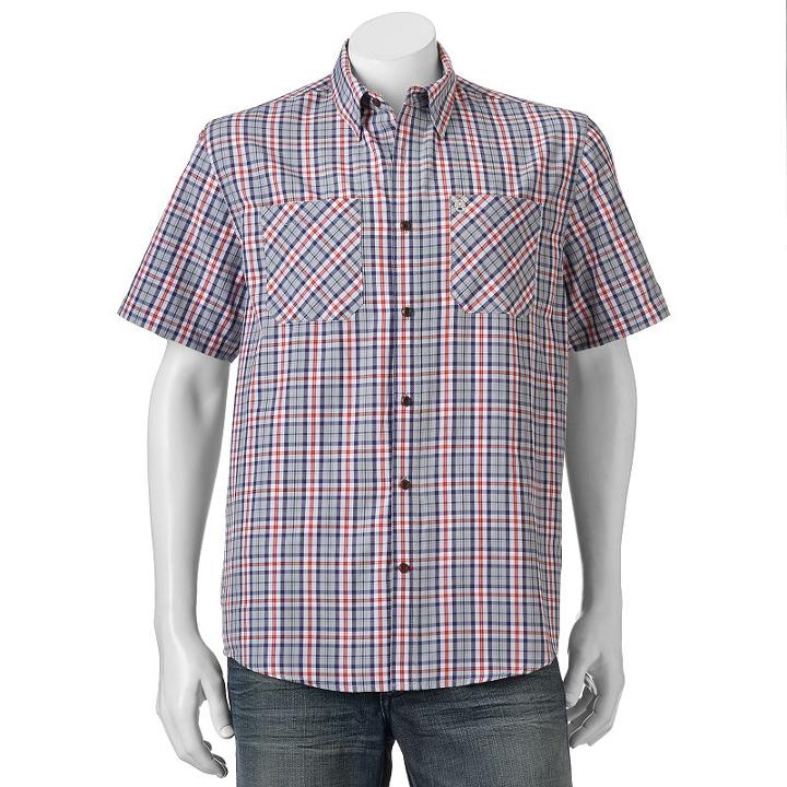Men's Coleman Classic-fit Textured Plaid Performance Button-down Shirt, Size: Xxl, Dark Beige