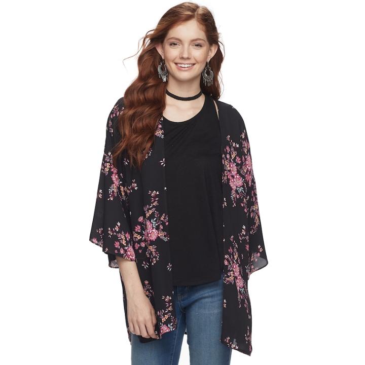 Juniors' Pink Republic Floral Open Kimono, Size: Xs, Oxford