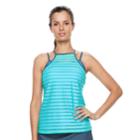 Women's Free Country Bust Enhancer Mock-layer Tankini Top, Size: Medium, Turquoise/blue (turq/aqua)