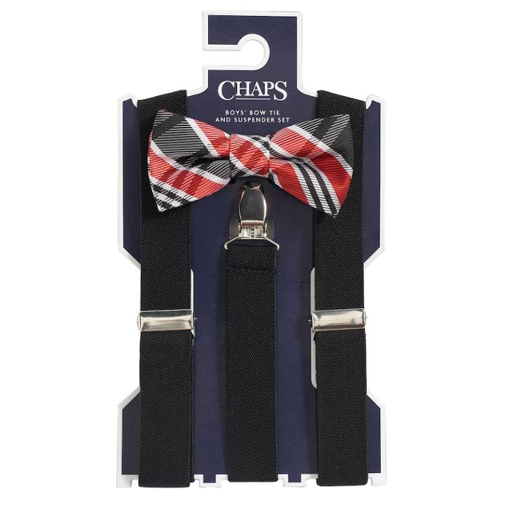 Boys 4-20 Chaps Plaid Bow-tie & Suspenders Set, Red