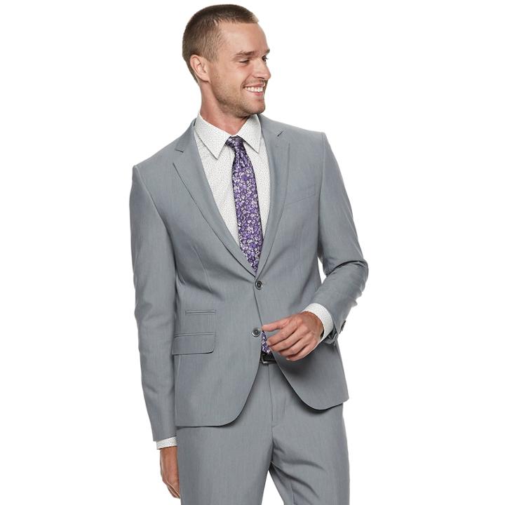 Men's Savile Row Slim-fit Light Gray Suit Jacket, Size: 44 Long, Grey