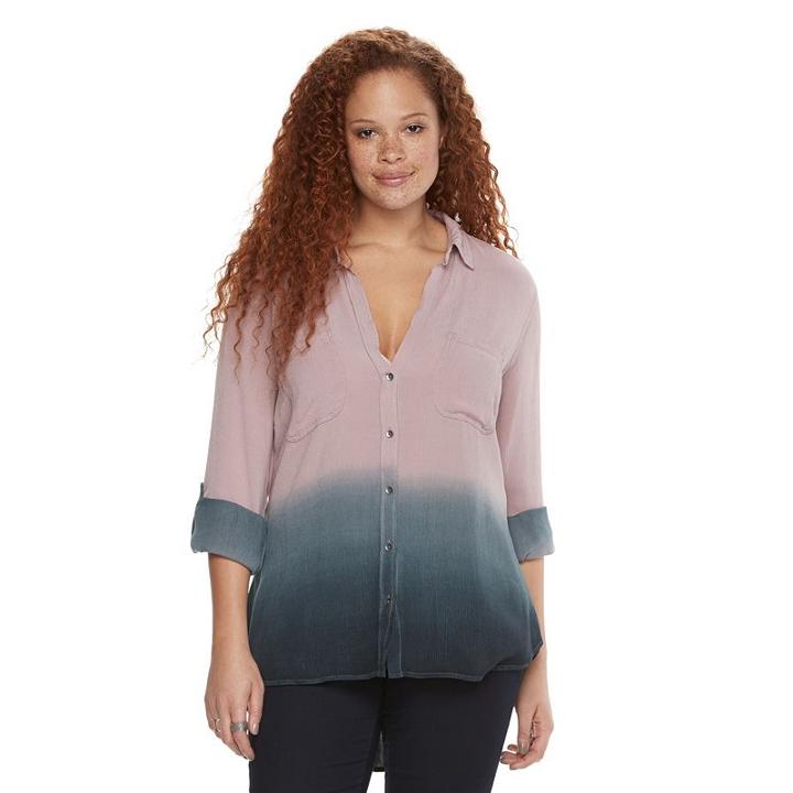 Plus Size Rock & Republic&reg; Roll-tab Gauze Shirt, Women's, Size: 1xl, Med Purple