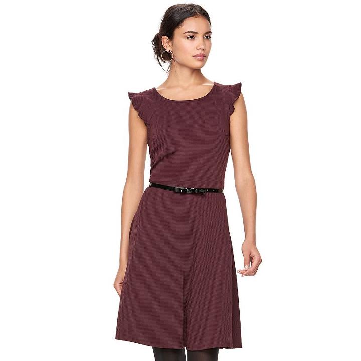 Women's Elle™ Ribbed Ruffle Fit & Flare Dress, Size: Large, Red