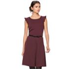 Women's Elle&trade; Ribbed Ruffle Fit & Flare Dress, Size: Large, Red