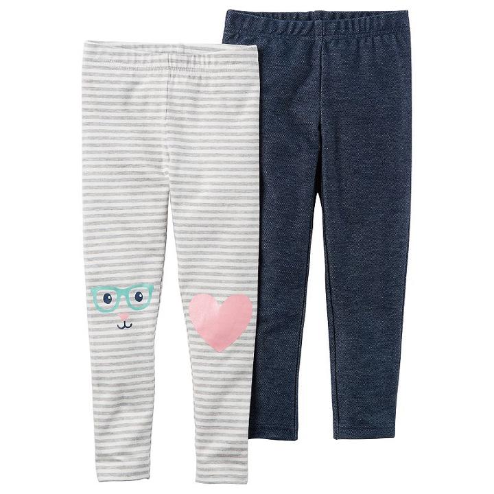 Girls 4-8 Carter's 2-pk. Knee Graphics & Striped Leggings, Size: 7, Multi