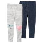 Girls 4-8 Carter's 2-pk. Knee Graphics & Striped Leggings, Size: 7, Multi