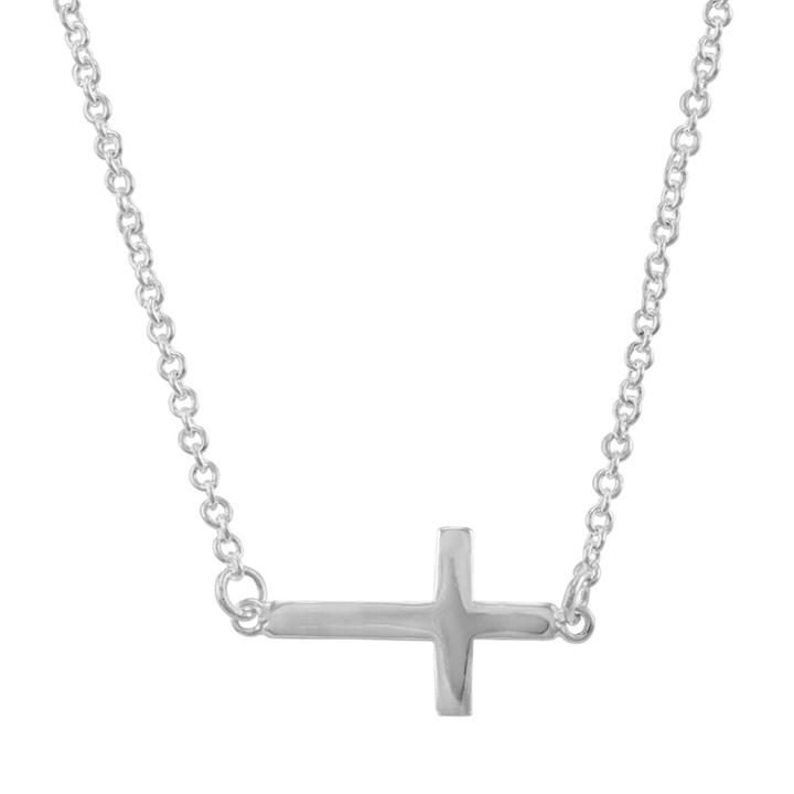 Itsy Bitsy Sterling Silver Sideways Cross Necklace, Women's, Size: 16, Grey