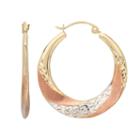 Everlasting Gold 10k Gold Tri-tone Textured Swirl Hoop Earrings, Women's, Multicolor