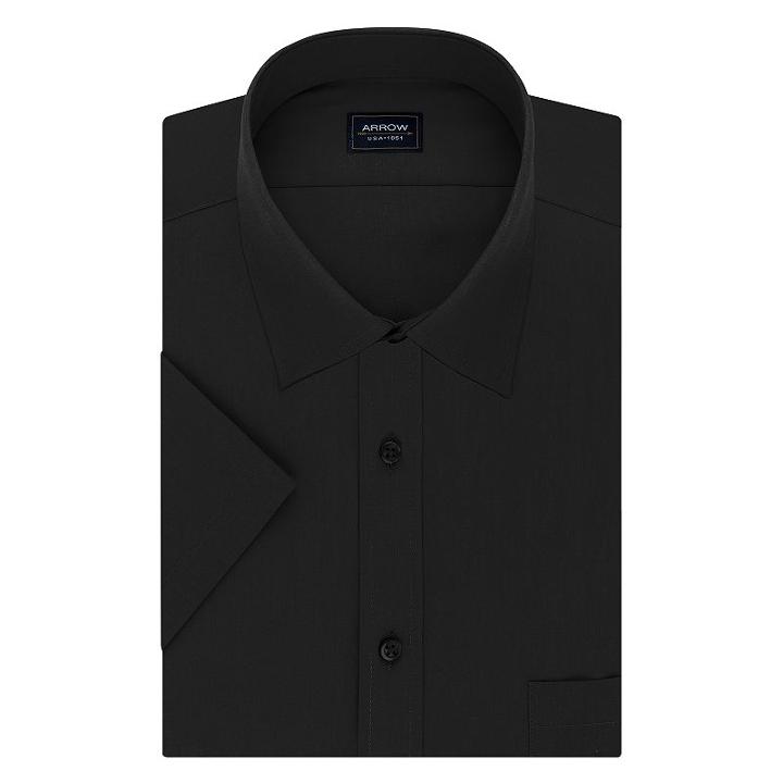 Men's Arrow Regular-fit Spread-collar Dress Shirt, Size: Xl 17-17.5, Deep Black
