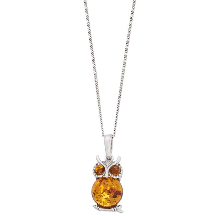 Sterling Silver Baltic Amber Owl Pendant Necklace, Women's, Size: 18, Brown
