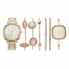 Women's Crystal Watch & Geometric Stone Bracelet Set, Size: Medium, Yellow
