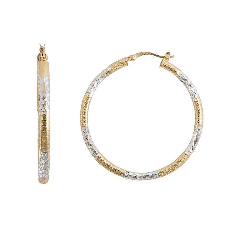Silver Classics Two Tone Sterling Silver Textured Stripe Hoop Earrings, Women's, Gold