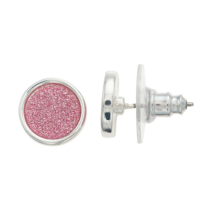 Lc Lauren Conrad Pink Glitter Nickel Free Circle Stud Earrings, Women's