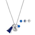 Silver Plated Believe Tassel Charm Pendant & Crystal Stud Earring Set, Women's, Size: 18, Blue