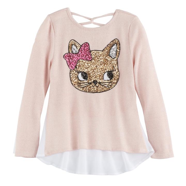 Girls 7-16 Miss Chievous Sequin Tulip Hem Hatchi Top, Size: Medium, Brt Orange