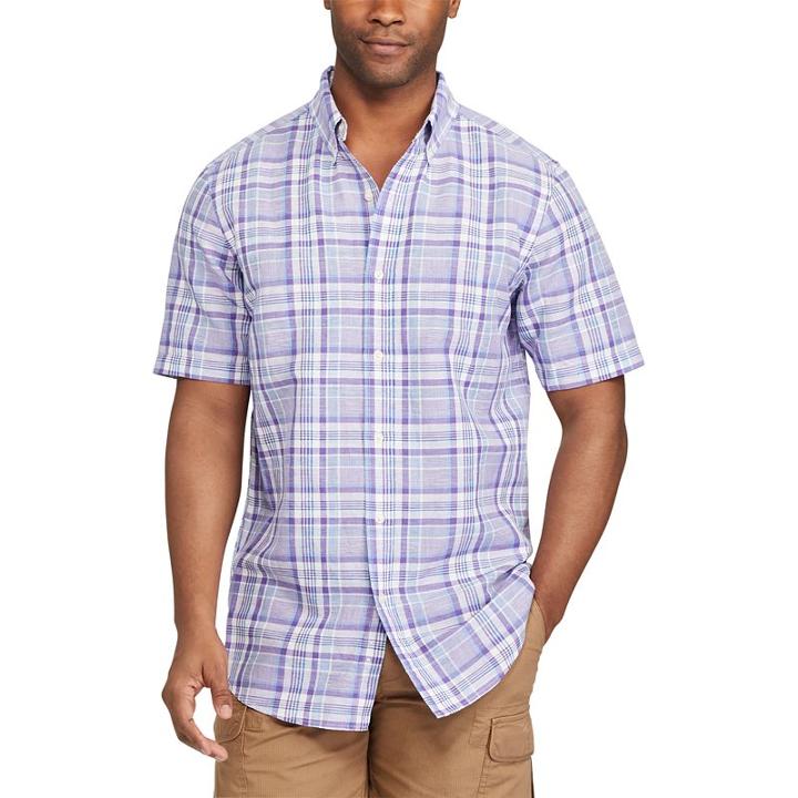 Big & Tall Chaps Classic-fit Plaid Linen-blend Button-down Shirt, Men's, Size: 3xl Tall, Purple